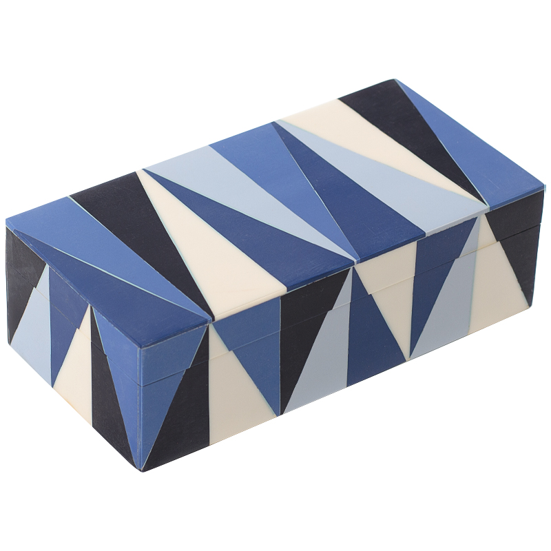 Шкатулка Blue White Triangles Bone Inlay Box Синий Белый Голубой Черный в Ижевске | Loft Concept 