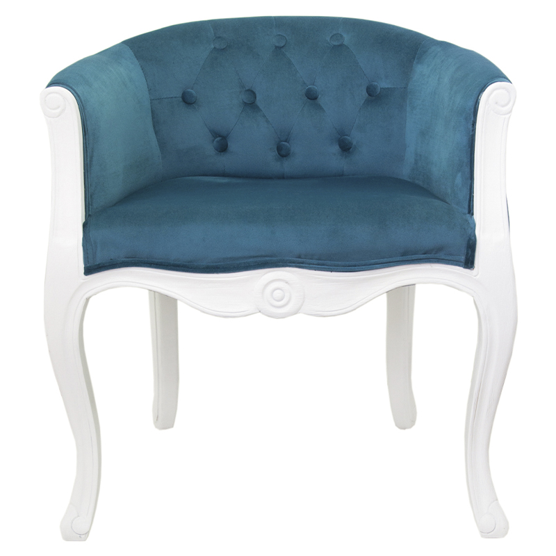 Кресло низкое в стиле прованс Louis French Armchair white and blue velour Бирюзовый Белый в Ижевске | Loft Concept 