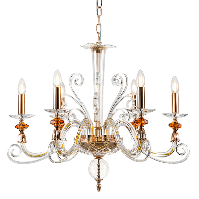 Люстра с 6-ю лампочками и изогнутыми прозрачными элементами из стекла Twisted Glass Candles Chandelier Золотой Прозрачное Стекло Люстра с 6-ю лампочками и изогнутыми прозрачными элементами из стекла Twisted Glass Candles Chandelier Золотой Прозрачное Стекло в Ижевске | Loft Concept