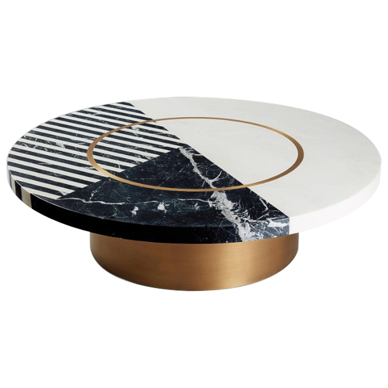 Кофейный стол Mercado Marble Brass Coffee Table Черно-белый Латунь в Ижевске | Loft Concept 