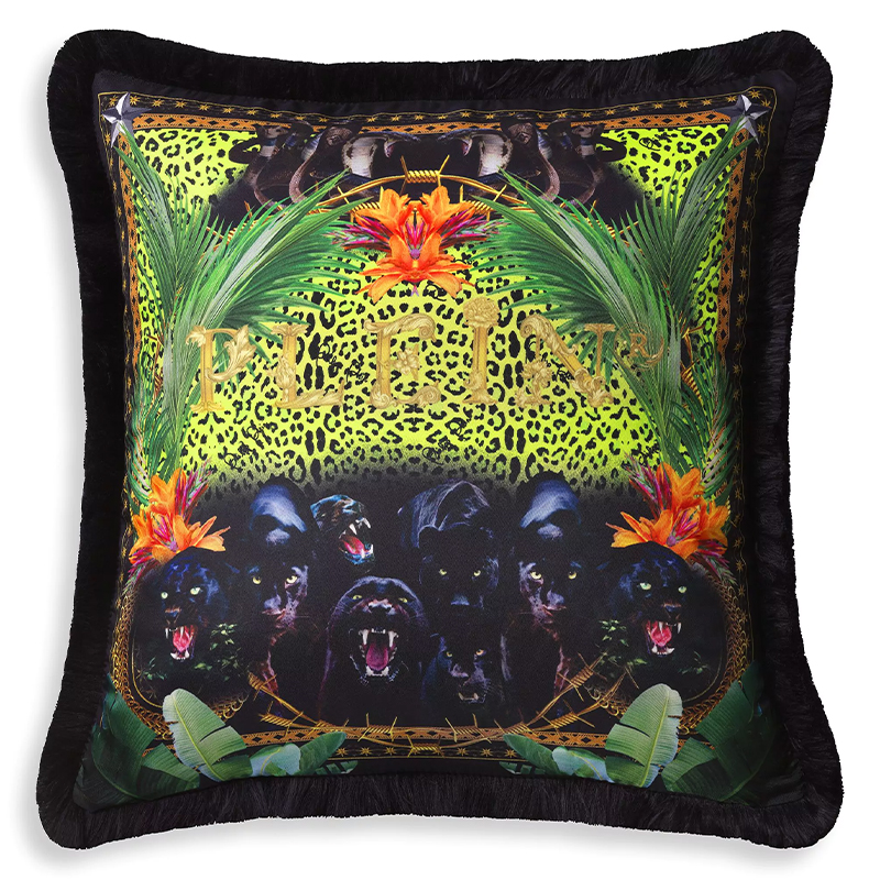 Подушка Philipp Plein Cushion Silk Jungle 50 x 50 Черный Мульти в Ижевске | Loft Concept 