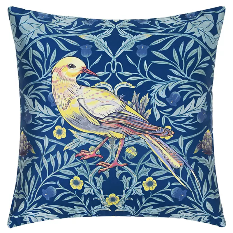 Декоративная подушка Bird and Flower Pattern Cushion Синий Мульти в Ижевске | Loft Concept 