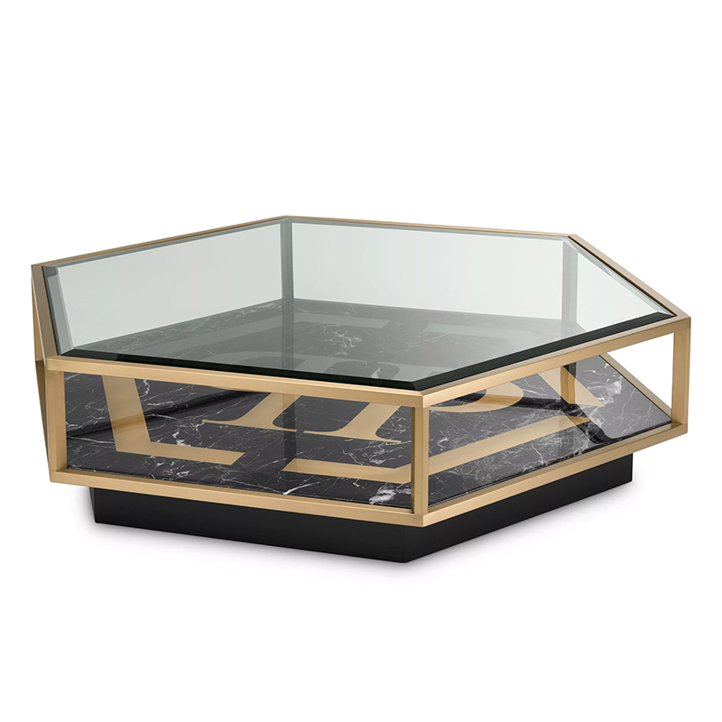 Кофейный стол Philipp Plein Coffee Table Falcon View Прозрачное Стекло Черный Золотой в Ижевске | Loft Concept 