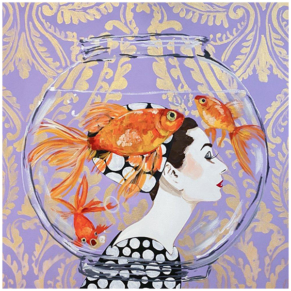 Картина Audrey Fishbowl on Lavender Damask Background Мульти в Ижевске | Loft Concept 