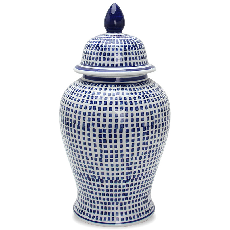 Ваза с крышкой Oriental Blue & White Square Pattern Vase Белый Синий в Ижевске | Loft Concept 