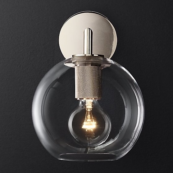 Бра RH Utilitaire Globe Shade Single Sconce Silver Прозрачное Стекло Никель в Ижевске | Loft Concept 