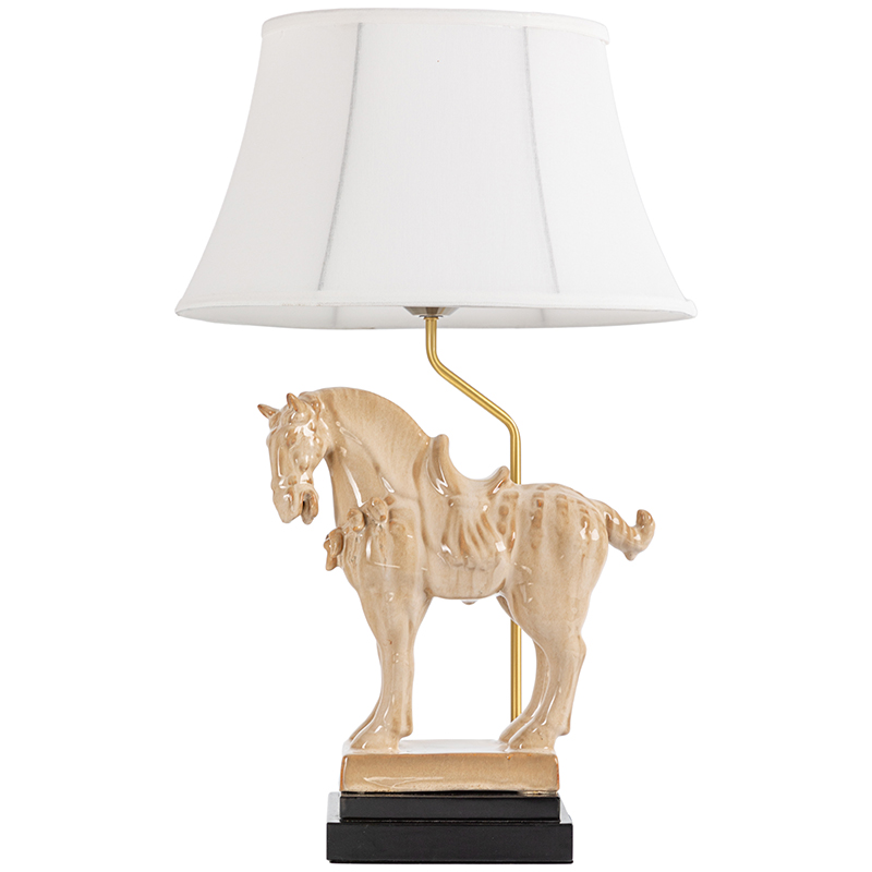 Настольная лампа Dynasty Tang Horse Sculpture Lampshade Бежевый Коричневый Белый Латунь в Ижевске | Loft Concept 