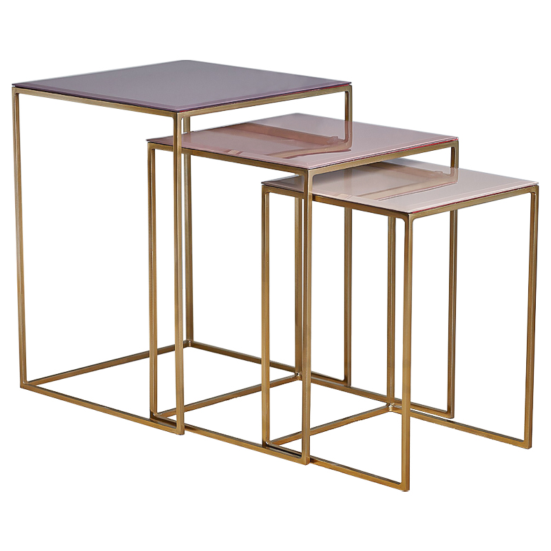 Комплект столиков Corbin Side Tables Золотой Розовый пастельный Дымчатая Роза в Ижевске | Loft Concept 