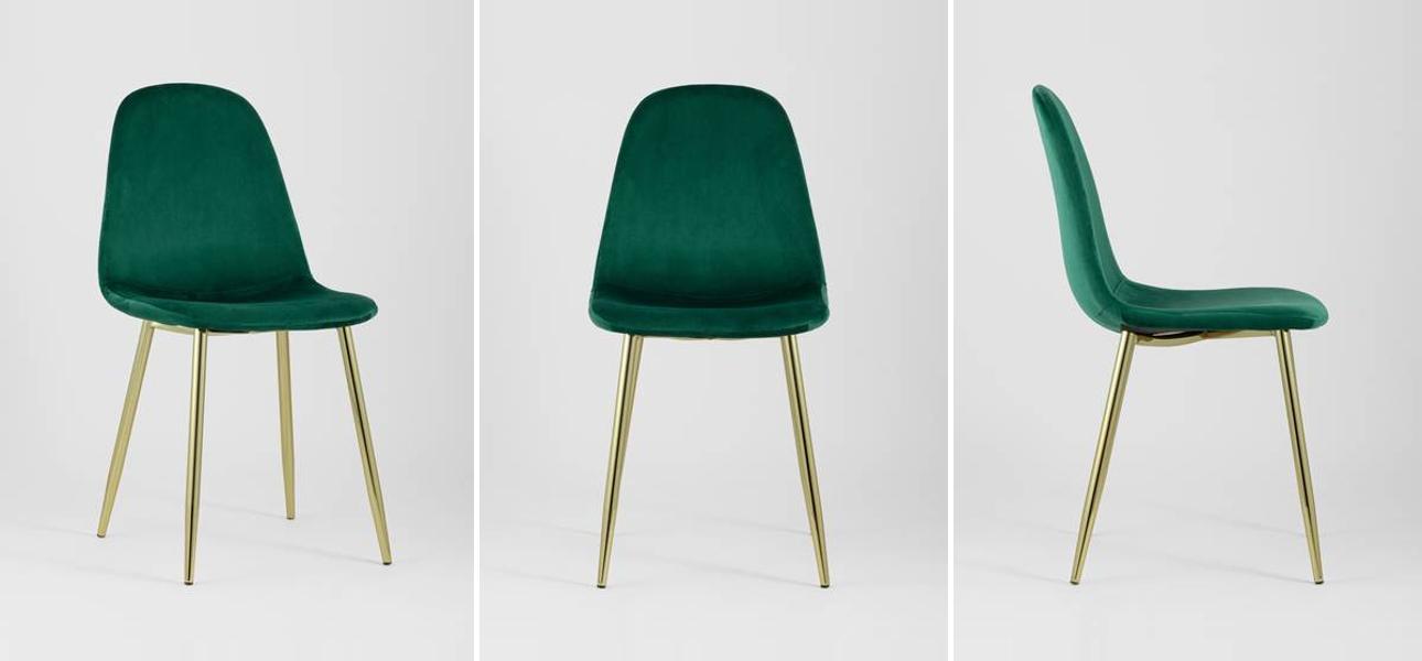 Стул Archie Chair Изумрудный Зеленый  Велюр Золотые ножки - фото