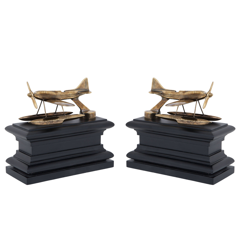 Держатель для книг Eichholtz Bookend Hydroplane set of 2 brass Латунь Античная полированная Черный в Ижевске | Loft Concept 