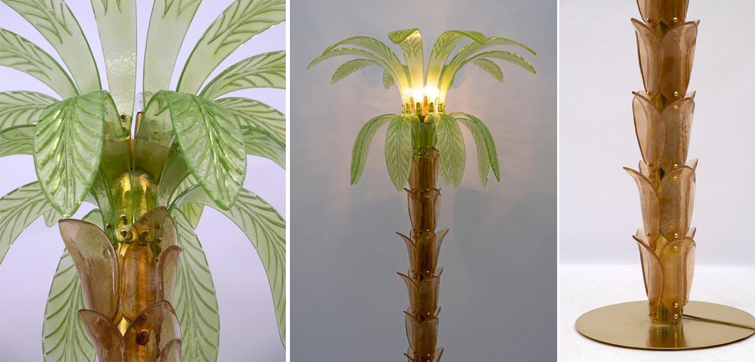 Дизайнерская Торшер Пальма из Стекла Модерн ХХ века Pair Of Murano Glass And Brass Palm Tree Floor Lamp - фото №1