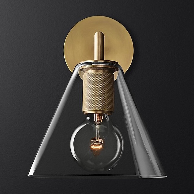 Бра RH Utilitaire Funnel Shade Single Sconce Brass Прозрачное Стекло Латунь в Ижевске | Loft Concept 