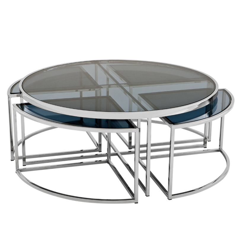 Кофейный стол Eichholtz Coffee Table Padova Stainless steel Нержавеющая сталь Стекло Смок в Ижевске | Loft Concept 