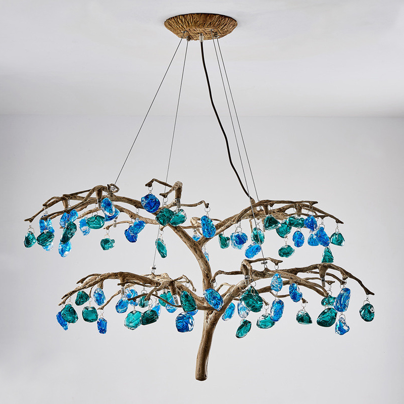 Люстра Precious Tree Chandelier Винтажное Светлое Золото Синий Бирюзовый в Ижевске | Loft Concept 