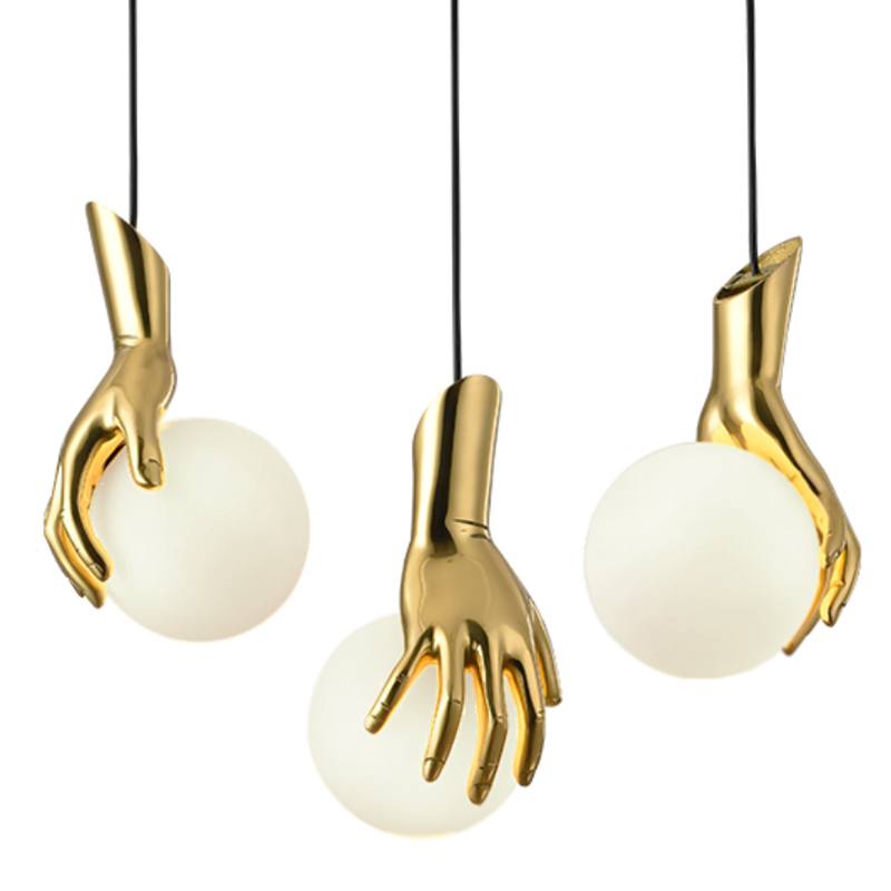 Подвесной светильник Золотая рука Gold Hand Pendant lamp Глянцевое золото Прозрачный белый в Ижевске | Loft Concept 