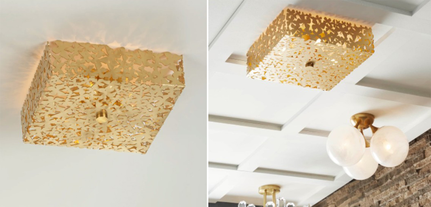 Светильник квадратный с золотыми бабочками Tommy Mitchell Square Butterfly Flush-Mount Light - фото