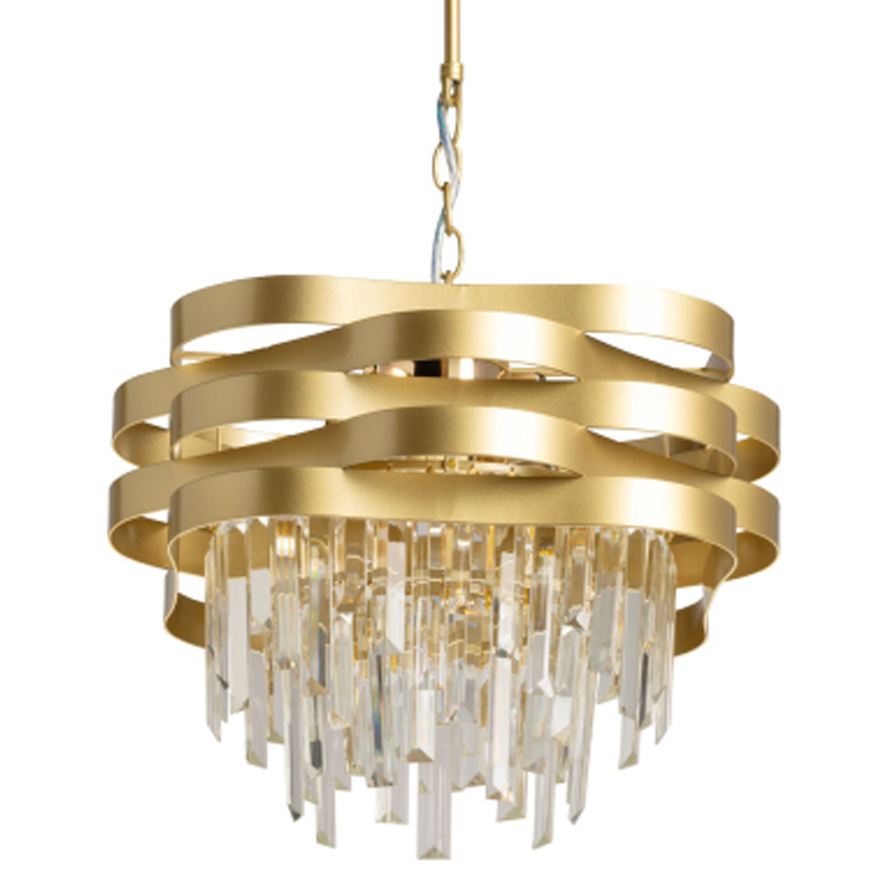 Люстра цвета матового золота с металлическими лентами и длинными прозрачными подвесками Gilded Waves Золотой Прозрачный в Ижевске | Loft Concept 