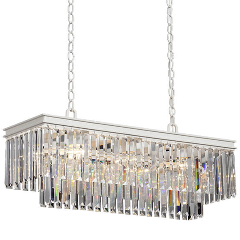 Люстра RH 1920s Odeon Clear Glass Rectangular Chandelier  White iron Длина 80 Белый Прозрачное Стекло в Ижевске | Loft Concept 