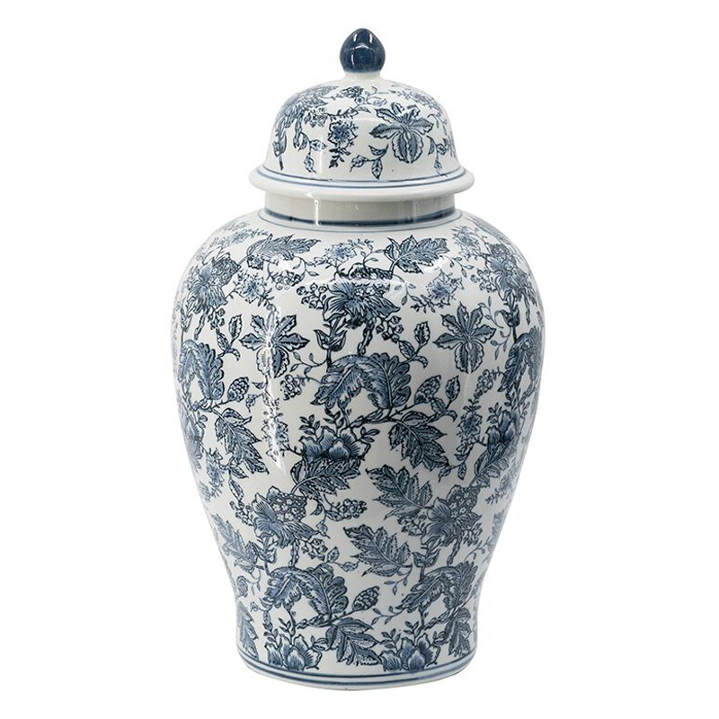 Ваза с крышкой и бело-синим цветочным узором Blue & White Ornament Белый Синий Ваза с крышкой и бело-синим цветочным узором Blue & White Ornament Белый Синий в Ижевске | Loft Concept