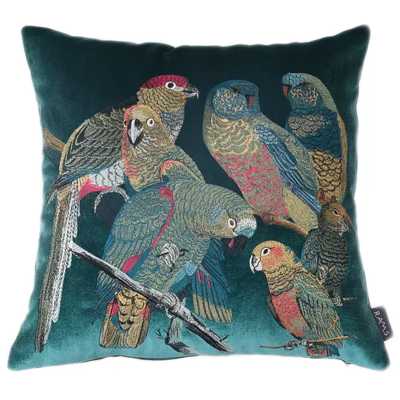 Декоративная подушка с вышивкой Embroidery Parrots Pillow Green Зеленый Мульти в Ижевске | Loft Concept 