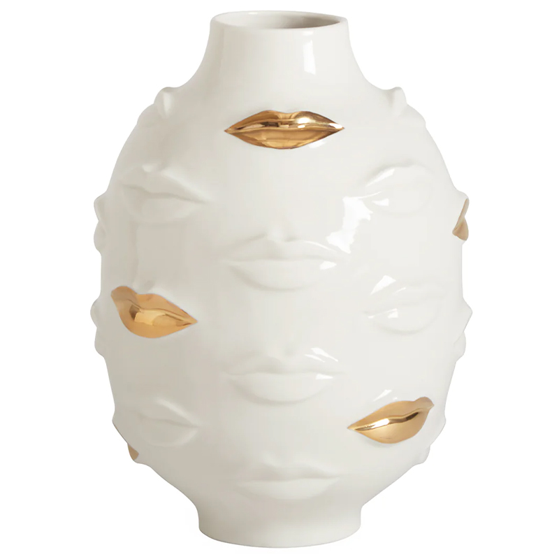 Ваза Jonathan Adler Gilded Gala Round Vase Глянцевое золото Белый в Ижевске | Loft Concept 