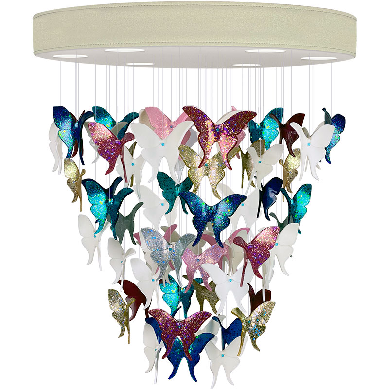 Люстра Цветные Бабочки Жемчужно-серая база Night Butterflies Chandelier Multi Color Бежево-серый Мульти в Ижевске | Loft Concept 