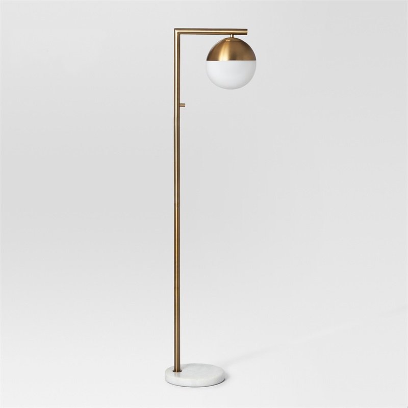 Торшер Geneva Single Glass Globe Floor Lamp Белый Латунь в Ижевске | Loft Concept 