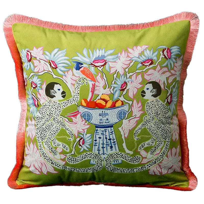 Декоративная подушка Two Monkeys Green Cushion Мульти Салатовый в Ижевске | Loft Concept 