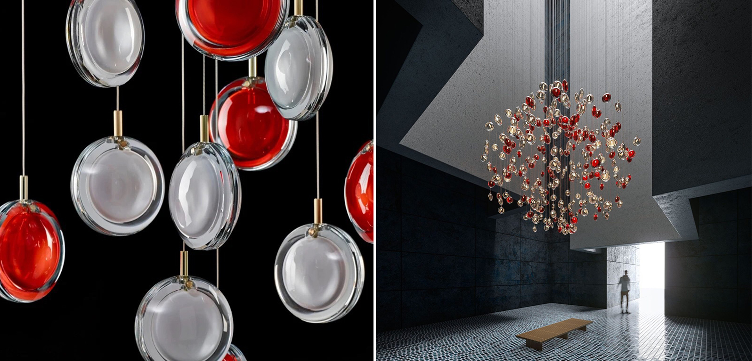 Люстра Lens 12 красный в стиле Bomma - фото