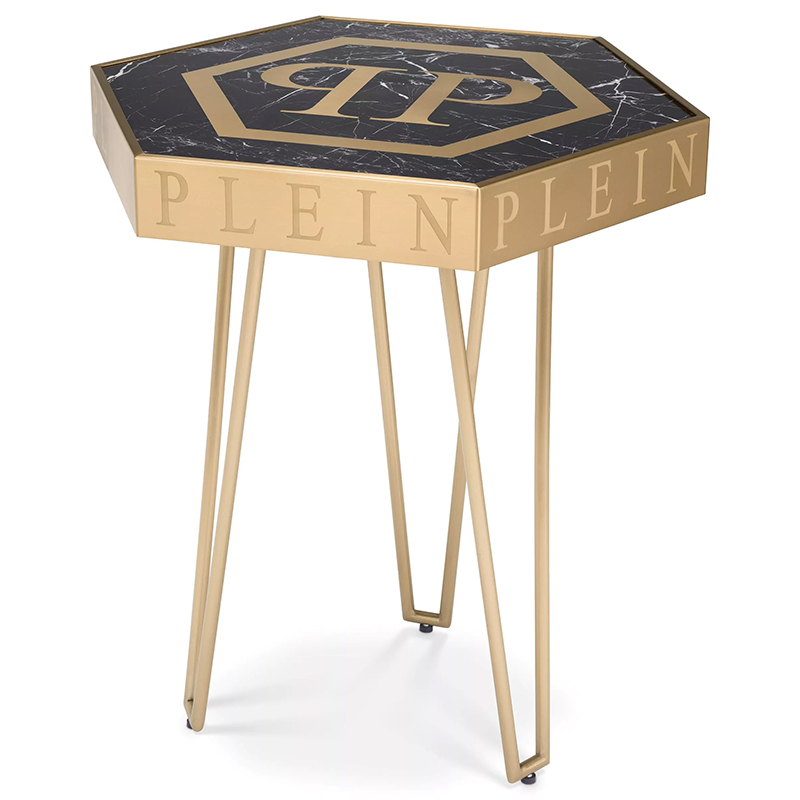 Приставной стол Philipp Plein Side Table Falcon Nest Золотой Черный Мрамор Nero Прозрачное Стекло в Ижевске | Loft Concept 