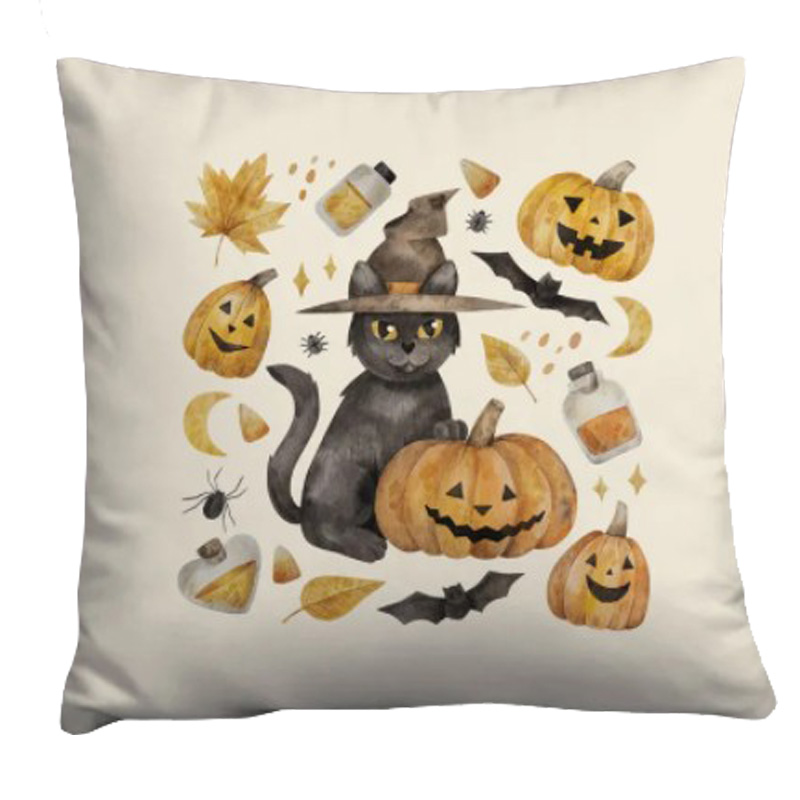 Подушка Halloween Pumpkin Cat Белый Оранжевый Серый в Ижевске | Loft Concept 