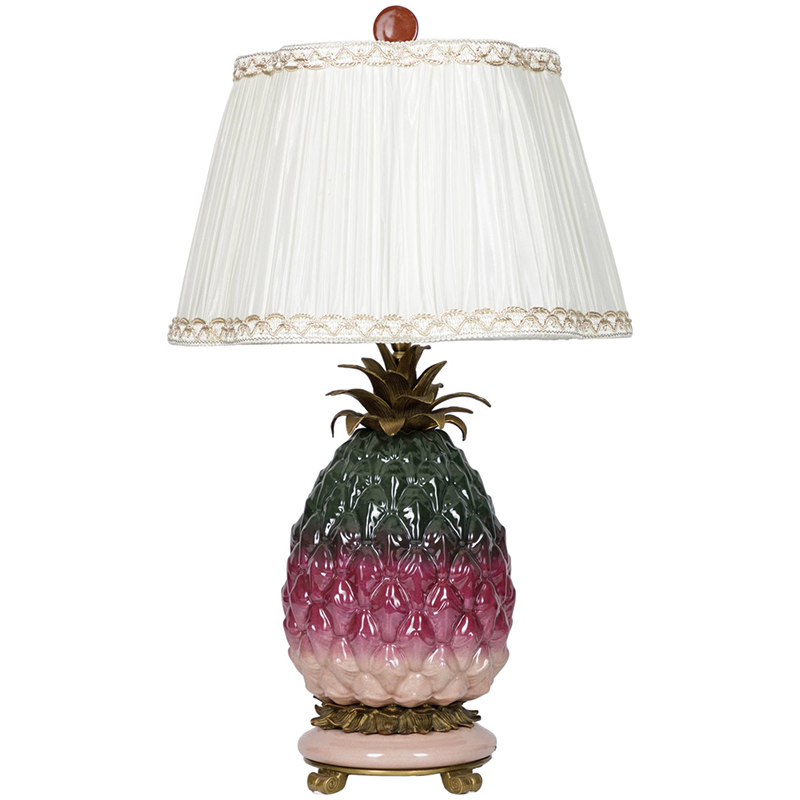 Настольная лампа с абажуром Pineapple Dark Green Purple Table Lamp Белый Бронза Зеленый Розовый в Ижевске | Loft Concept 