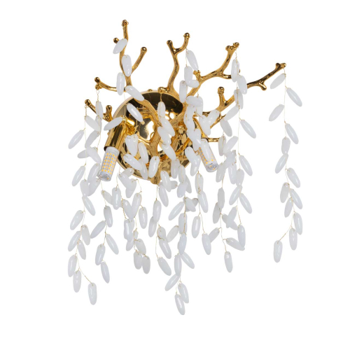 Бра золотого цвета с ветвями и белыми овальными стеклянными подвесками Droplet Chandelier Золотой Прозрачный Белый в Ижевске | Loft Concept 
