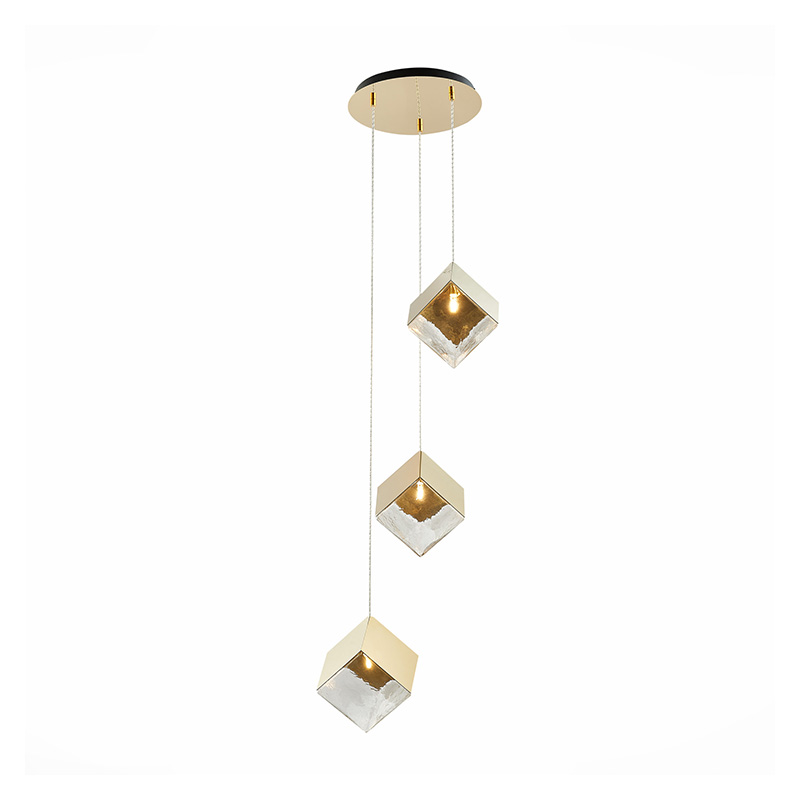 Потолочная люстра Pyrite Chandelier gold cube 3 Золотой Прозрачный в Ижевске | Loft Concept 