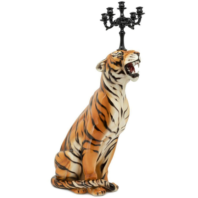 Подсвечник Abhika Candleholder Tiger Sx Malays Tiger Черный Оранжевый Светло-бежевый в Ижевске | Loft Concept 