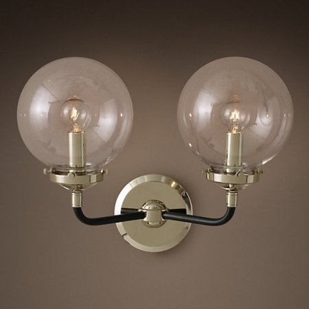 Бра Bistro Globe Clear Glass Double Sconce Nickel  в Ижевске | Loft Concept 