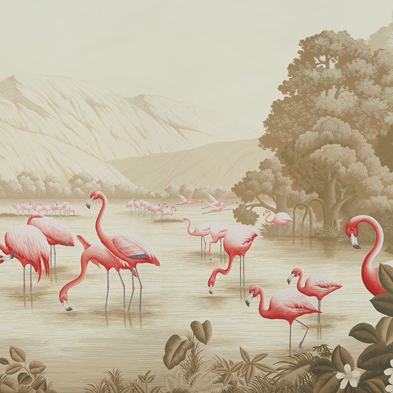 Обои ручная роспись Flamingos Flamingo on Sepia scenic paper  в Ижевске | Loft Concept 