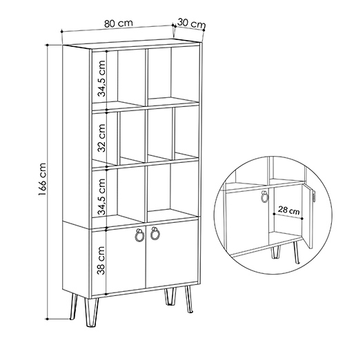 Стеллаж прямой цвета древесины с полками и 2-мя белыми дверцами BENE BOOKCASE OAK в Ижевске