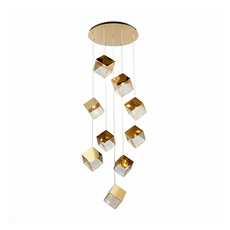 Потолочная люстра Pyrite Chandelier gold cube 9 Золотой Прозрачный в Ижевске | Loft Concept 