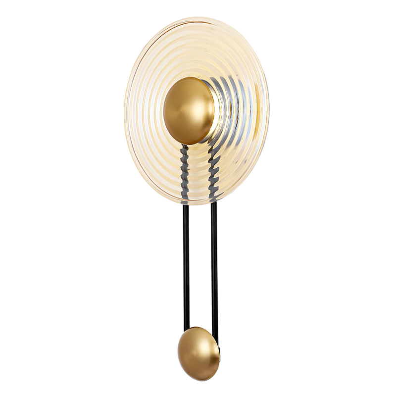 Бра с круглым рифленым плафоном янтарного цвета Savio Glass Disc Light Латунь Черный Янтарный Бра с круглым рифленым плафоном янтарного цвета Savio Glass Disc Light Латунь Черный Янтарный в Ижевске | Loft Concept