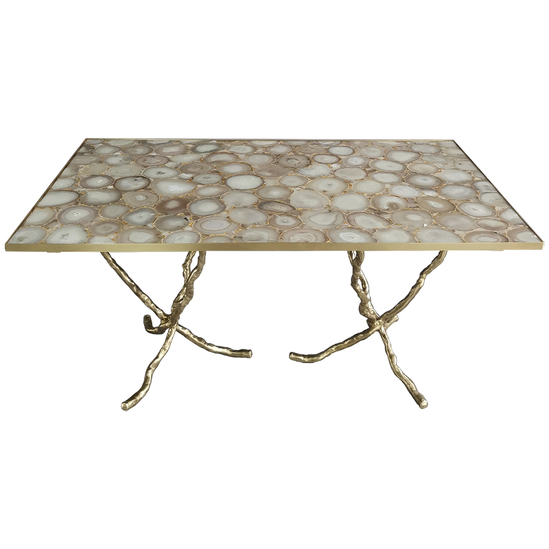 Обеденный стол Agate Design Beige Gold Dining Table Золотой Бежевый Бежево-серый в Ижевске | Loft Concept 