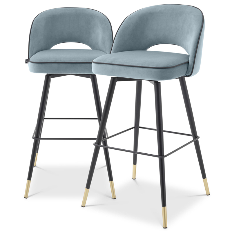 Комплект барных стульев Eichholtz Bar Stool Cliff set of 2 blue Черный Латунь Голубой пастельный в Ижевске | Loft Concept 