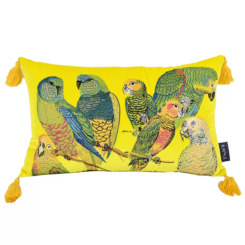 Декоративная подушка с вышивкой Embroidery Parrots Long Pillow Yellow Желтый Мульти в Ижевске | Loft Concept 