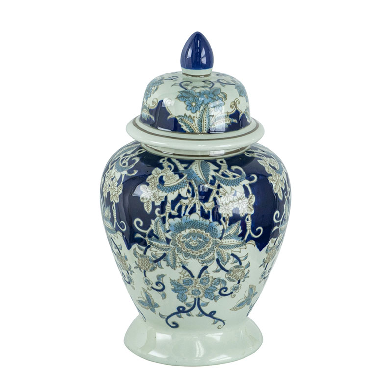 Ваза с крышкой Blue & White Ornament Vase 42 Белый Синий в Ижевске | Loft Concept 