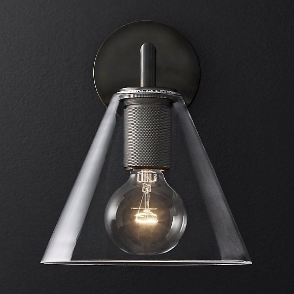 Бра RH Utilitaire Funnel Shade Single Sconce Black Прозрачное Стекло Темная бронза в Ижевске | Loft Concept 