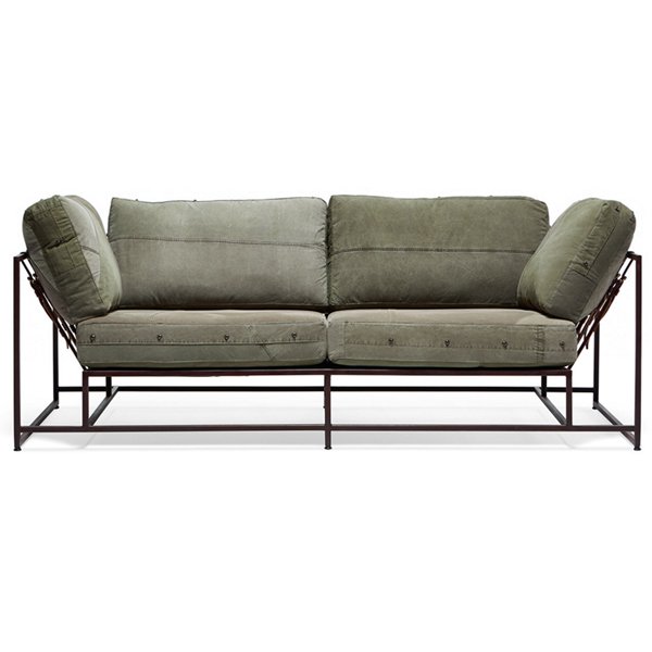 Двухместный диван Olive Military Two Seat Sofa Оливковый в Ижевске | Loft Concept 