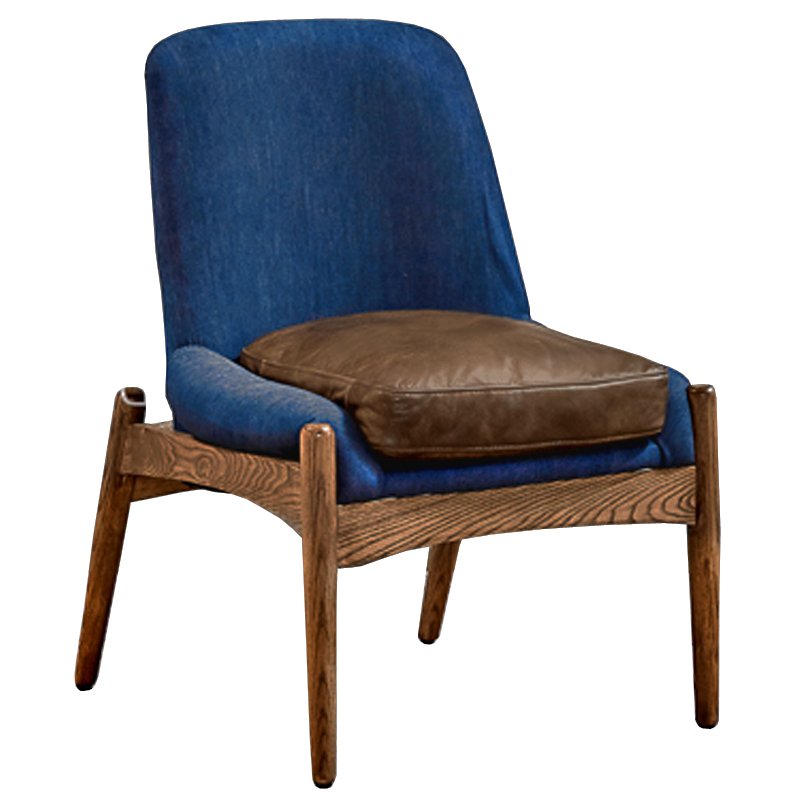 Кресло NAXOS CHAIR BLUE Leather and linen Синий Дерево Табак в Ижевске | Loft Concept 