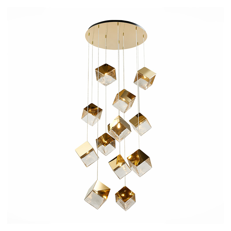 Потолочная люстра Pyrite Chandelier golden cube 12 Золотой Прозрачный в Ижевске | Loft Concept 