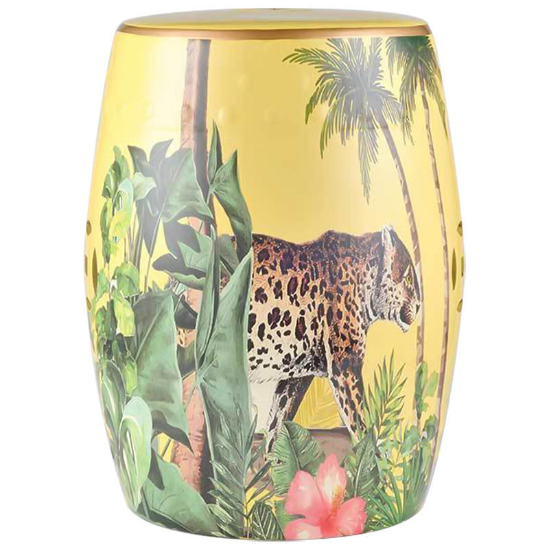 Керамический табурет Leopard Tropical Animal Ceramic Stool Yellow Желтый Коричневый Зеленый в Ижевске | Loft Concept 