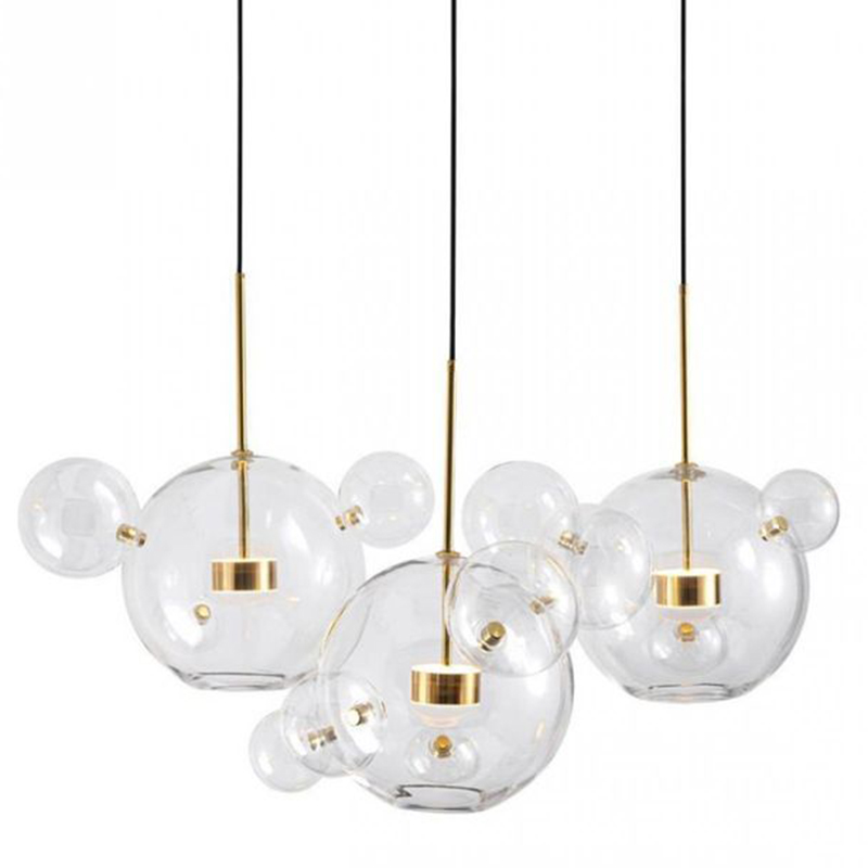 Светодиодный светильник Giopato & Coombes Bubble Chandelier Linear Circle 3 плафона Белый Золотой Прозрачное Стекло в Ижевске | Loft Concept 